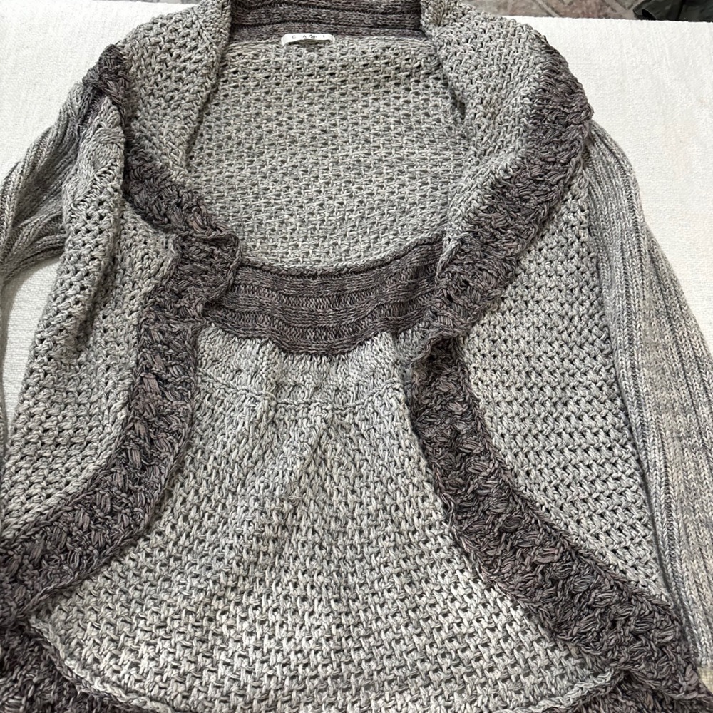 Cabi Grey Chunky Knit Open Front Cardigan Cotton Sweater 910 Womens Small